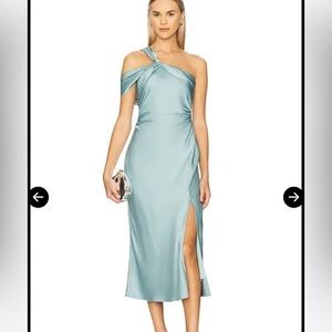 One-Shoulder Mint Satin Midi Dress with Side Slit S NWT
